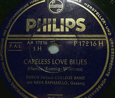 Dutch Swing College & Neva Raphaello "Careless Love Blues / Doctor Jazz" Philips 1953