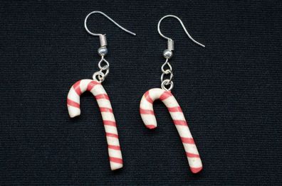 Zuckerstange Ohrringe Miniblings Hänger Candy Handarbeit Weihnachten rot weiß