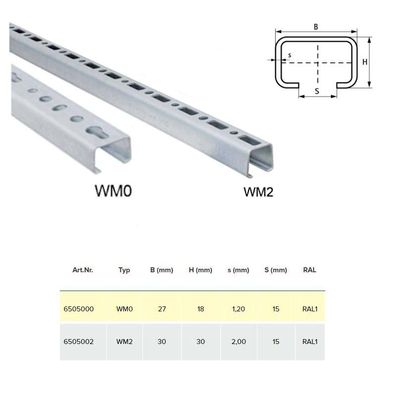 BIS RapidRail® Montageschienen, Stahl, 1 Meter, WM 0 oder WM 2 Profil, C-Profil, ...