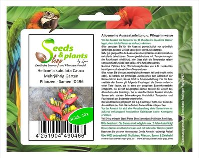 10x Heliconia subulata Cauca Mehrjährig Garten Pflanzen - Samen ID496