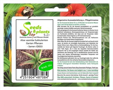 10x Aloe vaombe Sukkulenten Garten Pflanzen - Samen ID833