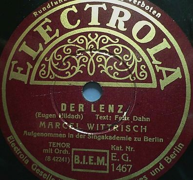 Maecel Wittrisch "Der Lenz / Es war einmal" Electrola 1929 78rpm 10"