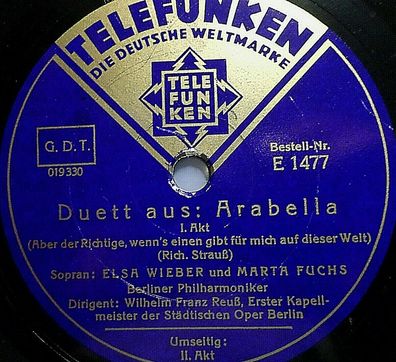 Marta Fuchs / Elsa Wieber / Paul Schöffler "Duett aus Arabella" Telefunken 78rpm