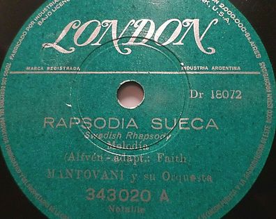Mantovani Y Su Orquesta "Rumba De Jamaica / Rapsodia Sueca" London 78rpm 10"