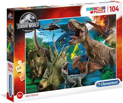 Clementoni Supercolor Puzzle - Jurassic World (104 Teile) Dinosaurier Puzzel