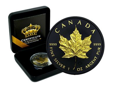Maple Leaf 2021 Black Empire Ruthenium Gilded Edition 1 oz 999 Silber Box & Coa