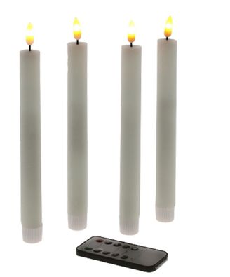 4 Set LED Stabkerze weiß Beleuchtung Fernbedienung Echtwachs Kerze dimmbar Deko