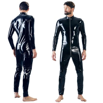 Herren Lack Overall M L XL Bodysuit Glanz Einteiler 3-Wege-Zip Stehkragen "Rico"