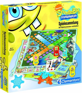 Clementoni - Spielesammlung Spongebob Schwammkopf Gesellschaftsspiele 80 Spiele