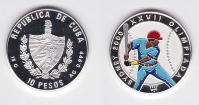 10 Pesos Silber Farbmünze Kuba Olympiade Sydney 2000 Baseball 1997 (155365)