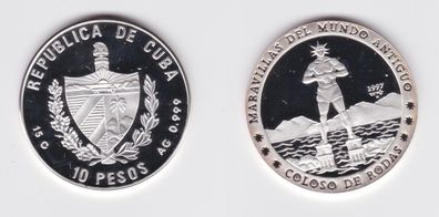 10 Pesos Silber Münze Kuba Weltwunder der Antike, Koloss von Rhodos 1997 (155155)