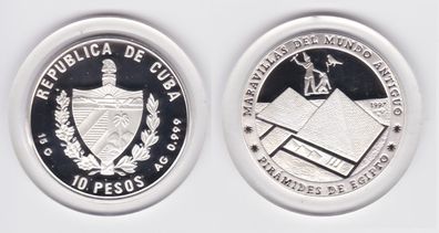 10 Pesos Silber Münze Kuba Weltwunder der Antike, Pyramiden Ägypten 1997 (155067)