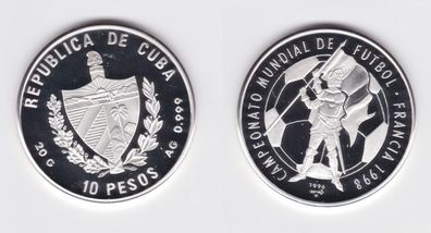 10 Pesos Silber Münze Kuba Fussball WM 1998 Frankreich (155375)