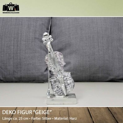 Dekofigur Geige Deko Skulptur Statue Kunststein modern Cello Silber