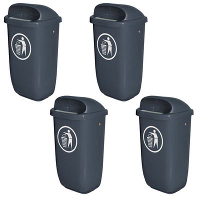 4 Abfallbehälter/ Papierkorb für den Außenbereich, 50 Liter, DIN 30713, anthrazit