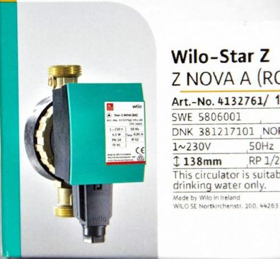 WILO Star-Z Nova A 138 mm Zirkulationspumpe Trinkwasse 4132761