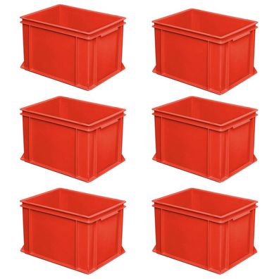 6 Eurobehälter mit 2 Griffleisten, LxBxH 400 x 300 x 270 mm, 26 Liter, rot