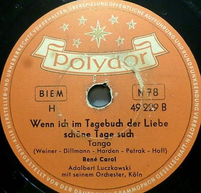 RENÉ CAROL "Wenn ich im Tagebuch der Liebe schöne Tage such" Polydor 1954 78rpm