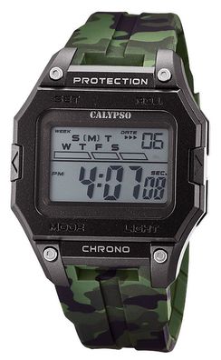 Calypso Herrenuhr K5810/4 | Camouflage Digital Alarm Kunststoff Datum