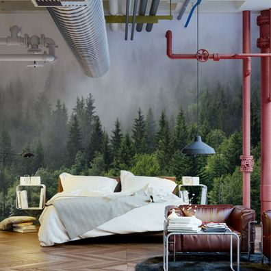 Muralo VINYL Fototapete XXL TAPETE Wohnzimmer Wald im Nebel Natur 3D 2897