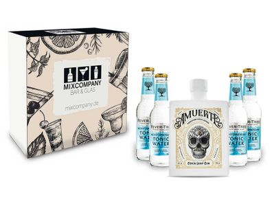 Amuerte Geschenkset - Gin Tonic White Coca Leaf Koks Gin 0,7l (43% Vol) + 4x F