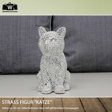 Strass Figur “Katze” Kunststein Skulptur Deko modern Strass-Look