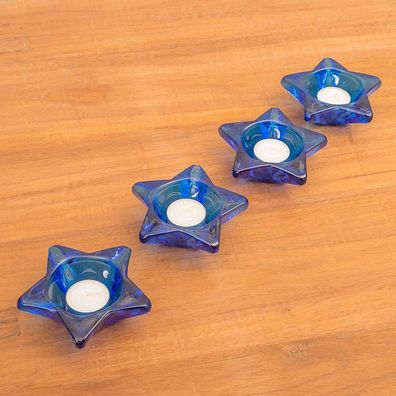 4er Set Teelichtstern / Teelichthalter STERN aus Glas Kerzenständer