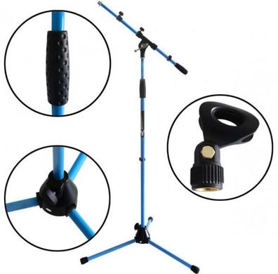 keepdrum MS106 BL Blau Mikrofonständer Mikrofonstativ mit Galgen + universal Mikrofon