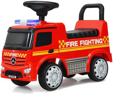 2 in 1 Rutschauto und Schiebeauto mit Stauraum, Kinder Feuerwehrauto mit Hupe Sirene