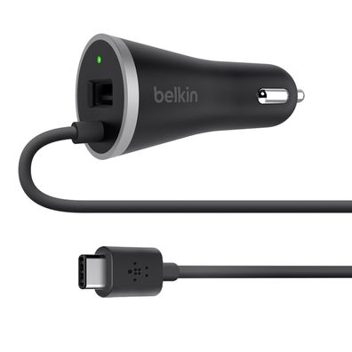 Belkin Auto-Ladegerät USB-C mit fixem USB-C Kabel und USB-A Buchse