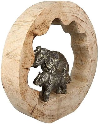Casablanca Skulptur, rund, "Elefantenmutter", Elefantenmotiv, Aluminium, Mangoholz...