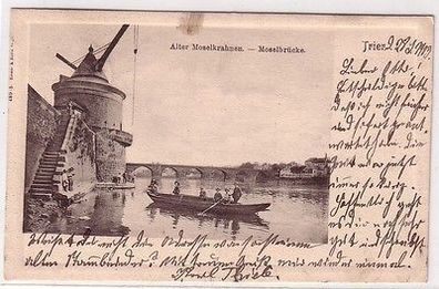 66892 Ak Trier alter Moselkrahnen Moselbrücke 1903