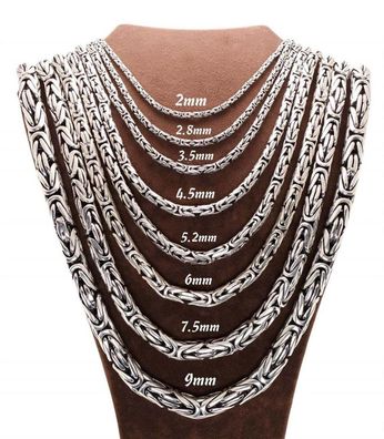 Königskette Halskette Massiv Rund 925 Echt Silber Ø2 bis Ø5,2mm Länge bis 75cm
