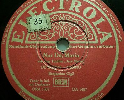 Benjamino GIGLI "Nur Du, Maria / Anima mia (aus dem Tonfilm "Ave Maria")" 78rpm