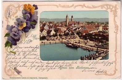 67106 Blumen Ak Gruß vom Bodensee Totalansicht 1900
