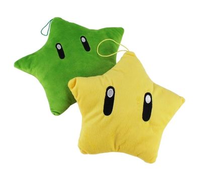 2 Super Mario grüner und gelber Stern Plüsch Figuren Stofftiere Kuscheltier 20 cm NEU