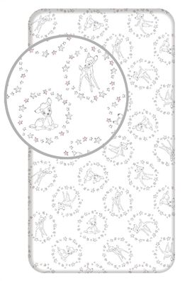 Disney Bambi Spannbettlaken Betttuch, weiß mit Sternenmuster 90x200 + 25 cm 100% B