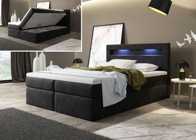 Boxspringbett Orion Modernes Bett mit zwei Bettkasten und LED