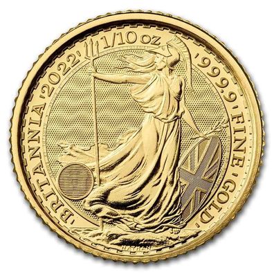 Royal Mint Großbritannien Britannia 2022 1/10 oz 999.9 Gold Goldmünze 10 Pound