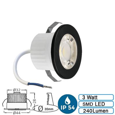 3w Mini LED Einbauleuchte Einbaustrahler Einbauspot Spot Schwarz 240 Lumen Schutza...