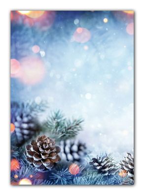 Motivpapier Briefpapier Winter Weihnachten Tannenzapfen Zweige im Schnee