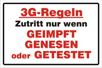 3G Regel Zutritt Eintritt Schild selbstklebend wetterfest Folie Gast Nr. 3429