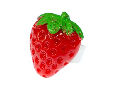 Erdbeere Ring Erdbeerring Miniblings Früchtchen Erdbeere rot halbflach groß 28mm