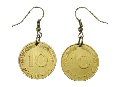 10 BRD Pfennig Ohrringe Miniblings Münze Deutschland Geld Glückspfennig D MARK