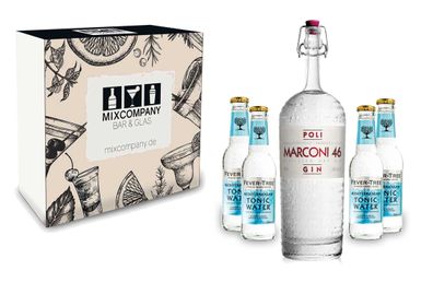 Gin Tonic Giftbox Geschenkset - Marconi 46 Gin 0,7l 700ml (46% Vol) + 4x Fever