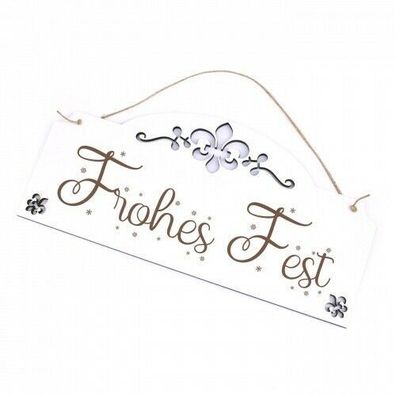 Schild Frohes Fest - Schneeflocken Türschild mit Ornamenten 28x13 cm