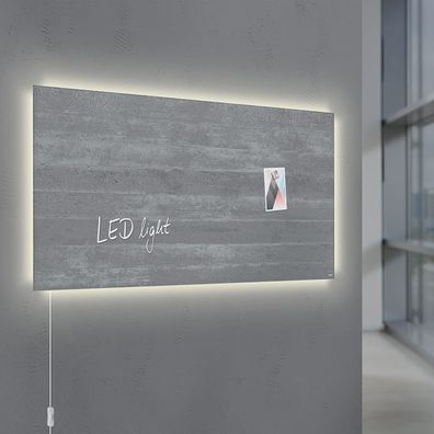 Sigel Glas Magnetboard artverum® LED light 91x46 Sichtbeton Wand Magnet Tafel