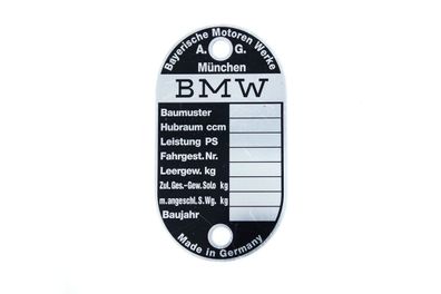 Typenschild für BMW R25 bis R69S, Alu, Blanko, Neu, Motorrad, Oldtimer
