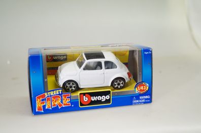 1:43 Bburago Street Fire Fiat 500 weiss/ Schiebedach, neuw./ ovp