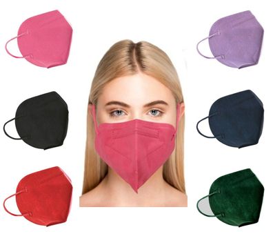 3 Stück FFP2 Maske Bunt zertifiziert Mundschutz Schwarz Rot Pink Lila Blau Grün